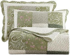 vctops Farmhouse Green 3 Piece Patchwork Quilted Set Floral Embroidery Cotton Bedding Set Lightweight Reversible Bedspread Coverlet 1 Quilt + 2 Pillow Shams (Green Floral,91"x98") by vctops