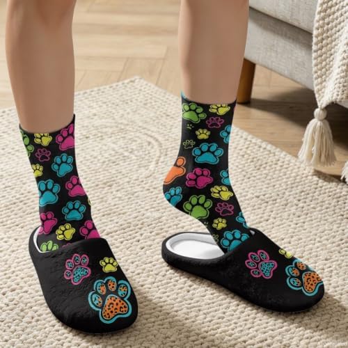 Womens Fuzzy Slipper with Socks Warm Cozy House Slipper and Socks Set Plush Winter Shoes for Indoor - Image 3