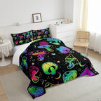 Erosebridal Trippy Mushroom Bedding Set King Purple Teal Mushrooms Comforter for Kids Girls Teens Women Ombre Gradient Stars Galaxy Down Comforter Colorful Botanical Wild Plants Bedding Comforter Set - Image 4
