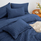 Love's cabin Seersucker Dark Blue Queen Comforter Set, 7-Piece Bed in a Bag - Image 4