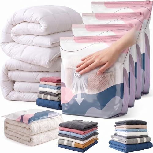No Pump Vacuum Storage Bags,Thickened Stereoscopic No-Pump Vacuum Compression Bag,3d Compression Bags For Storage Press & Seal Large Capacity For Comforters, Blankets, Clothes & Closet (4PCS-Medium) by Unknown