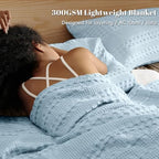 PHF Lightweight 100% Cotton Waffle Blanket for Bed, Queen, Sky Blue - Image 2