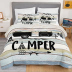 HOSIMA Travel Trailer Print Vintage Camper Twin Quilt with 2 Pillowcases. - Image 3