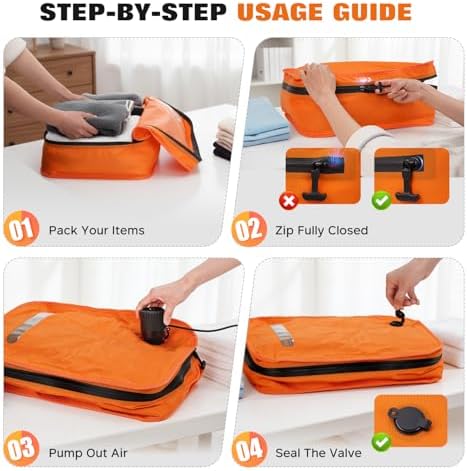 Vacuum Bags for Travel with Wired Pump, Travel Compression Bags for Clothes, 180° Open Zipper, Save 80% Space, IP68 Waterproof Travelpack Vacuum Kit for Luggage, Suitcase, Home Storage (2 Pack + Pump) - Image 5
