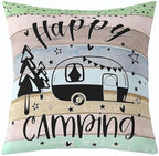 Feelyou Happy Camping Throw Pillow Covers 20"x20" Set of 4 Gifts for RV Owners Camper Decorative Pillow Case Rustic Farmhouse Style Cushion Case RV Decor Outdoor Pillows Covers for Travel Trailers by Feelyou