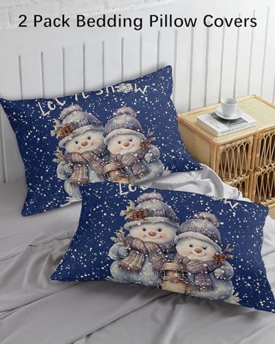Navy Blue Snowman Christmas King Pillow Cases Set of 2, Xmas Winter Snowflake Microfiber Bed Throw Pillow Covers, Christmas Decorative Lumbar Pillow Cover with Envelope Closure for Sofa/Travel 20"x36" - Image 3