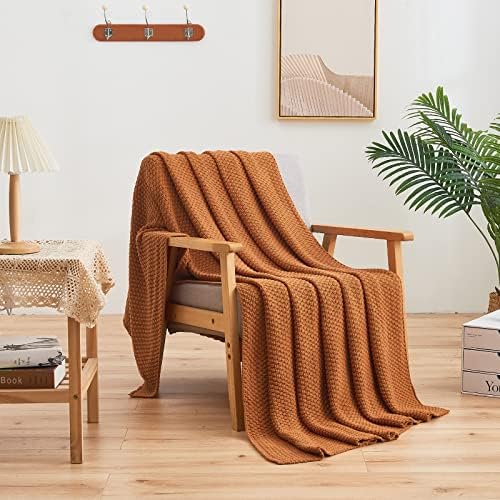 Longhui bedding 100% Cotton Knitted Throw Blanket – Burnt Orange, Soft & Cozy, Machine Washable, 51"x63" – Perfect for Living Room, Couch, Sofa, Bed or Travel - Image 2