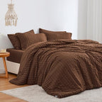 Love's cabin Seersucker Brown King Size Comforter Set, 7-Piece Bed in a Bag by Lovescabin