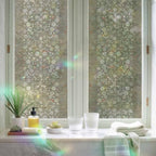 Japanese Window Privacy Film Rainbow Static Cling Stain Glass Window Film for Glass Door, Decorative Sunroof Decal Sticker for Car 29.5"x118" Grey Simple Traditional Flowers Leaves Pattern - Image 6