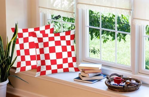 EMMTEEY Red White Gingham Checkered Pillow Covers 24x24 Set of 2 - Image 4