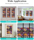 Window Privacy Film Frosted, Pumpkins Halloween Non-Adhesive Static Cling Window Tint, Black Horror Purple Check Floral Insulated Windows Frosted Films for Living Room, 35.4 x 78.7 Inches - Image 7