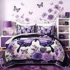HOSIMA Floral Butterfly Aesthetic Plaid Twin Quilt Set with 2 Pillowcases. by HOSIMA
