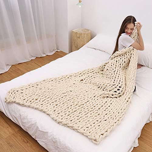 Chunky Knit Throw Blanket Chenille Yarn Soft Cozy Bulky Knitted Blanket for Sofa Bed Chair Large Hand Made Boho Home Decor Beige 48x60 - Image 2