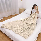 Chunky Knit Throw Blanket Chenille Yarn Soft Cozy Bulky Knitted Blanket for Sofa Bed Chair Large Hand Made Boho Home Decor Beige 32x40 - Image 2