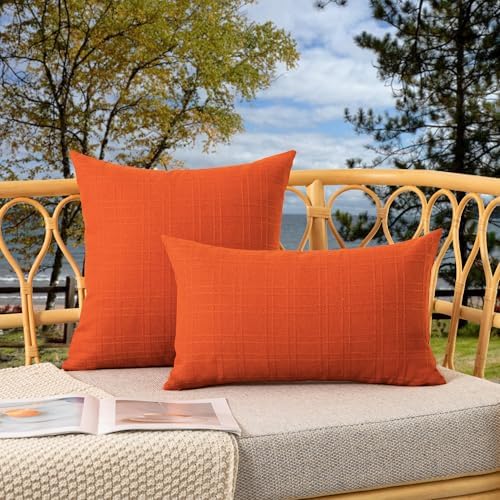 Kevin Textile Outdoor Waterproof 24”x24” Pillow Covers 2 Pack, Orange - Image 4