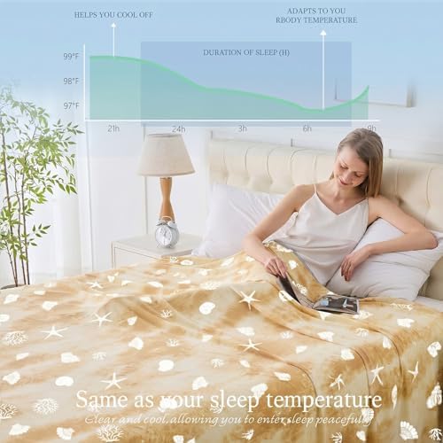 Cooling Blanket Queen Size (90"x90"), Double Sided Ice Cold Blanket for Hot Sleepers, Transfer Heat to Keep Cool, Soft Lightweight for Night Sweats, Bed & Couch, Ocean Design - Image 2