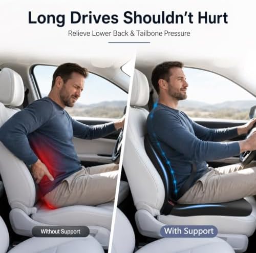 Car Seat Cushion with Lumbar Support Pillow - Memory Foam Driver Seat Cushion for Back & Sciatica Pain Relief, Washable Cover, Non-Slip Bottom for Long Driving (Black) - Image 3