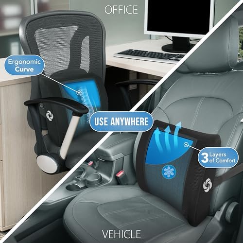 Samsonite Cooling Memory Foam Lumbar Support Pillow for Office Chair, Gaming Chair & Car Seat Automotive Ergonomic Back Cushion, Home Office Essentials, Sitting Comfort and Posture Relief Back Support - Image 2
