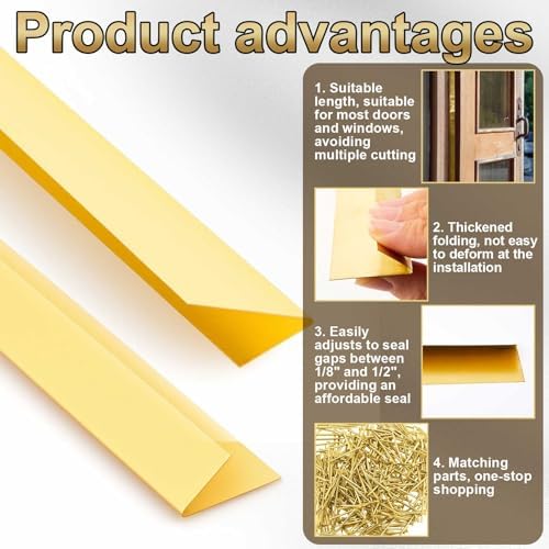 Zonon 2 Pcs 45/64" W x 3' L Spring Bronze Weather Stripping Metal Brass Weather Strip Copper Weatherstripping for Exterior Old Door or Window Seal with Mounting Nails(V Shape) - Image 3