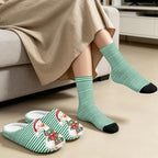 Jeiento Winter Fuzzy Slipper and Crew Socks for Women,Adult Slip-on Close Toe House Slipper,Flat Comfort home Slides - Image 3