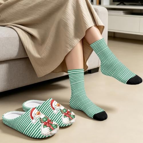 Jeiento Winter Fuzzy Slipper and Crew Socks for Women,Adult Slip-on Close Toe House Slipper,Flat Comfort home Slides - Image 3