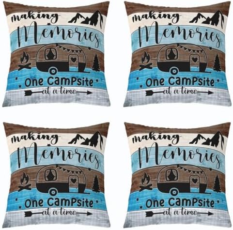 Feelyou Camper Cushion Case Boys Girls Happy Camping Throw Pillow Covers 16"x16" Set of 4 for Travel Trailers Rustic Farmhouse Style Decorative Pillow Case Outdoor Pillows Covers for Travel Trailers - Image 6