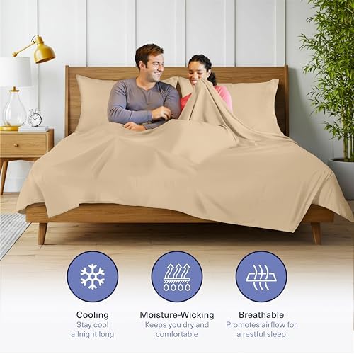 Kickoff Viscose Bamboo Sheets Split King Size 5-pc 100% Organic Bamboo Viscose Bed Cooling Sheets Split King Size Set Cool Bedding for hot Sleepers Sheet Set - Gift Ready Packaging (Beige, SK) - Image 5