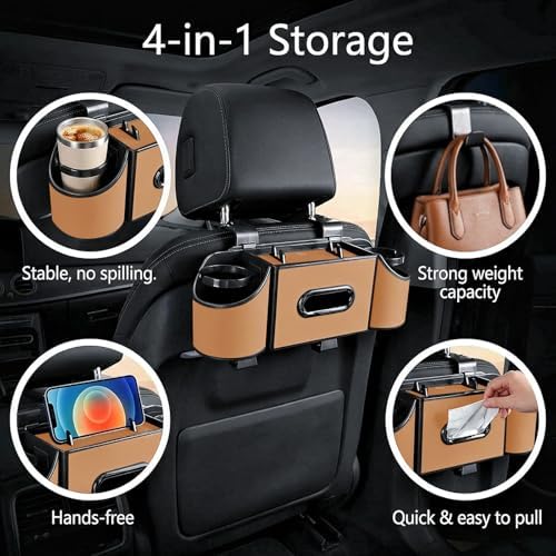 Back Seat Car Organizer, Nappa Leather Seat Organizer with Cup Holders - Image 2