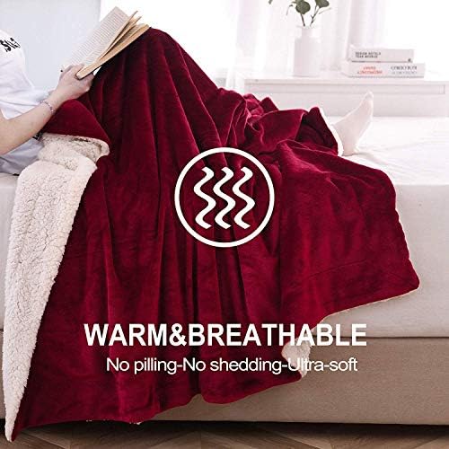 NANPIPER Sherpa Blanket Warm Blankets Super Soft Fuzzy Flannel Fleece/Wool Like Reversible Velvet Plush Couch Blanket Lightweight(Wine Red Throw Size 50"x60") - Image 3