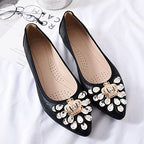 KUNWFNIX Women's Ballet Flats Foldable Classic Crown Rhinestone Slip On Bowknot PU Leather Faux Suede Pointed Toe Comfort Flat Casual Dress Shoes - Image 3