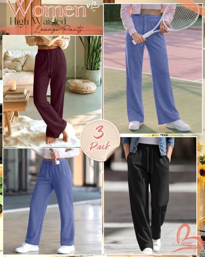 3 Pack Women's Wide Leg Baggy Sweatpants with Pockets - Image 3