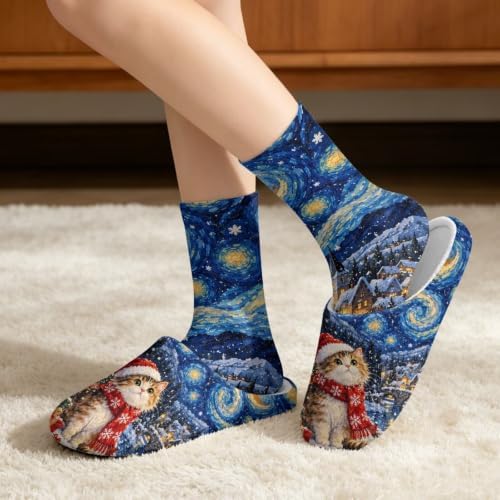 Jeiento Winter Fuzzy Slipper and Crew Socks for Women,Adult Slip-on Close Toe House Slipper,Flat Comfort home Slides - Image 2