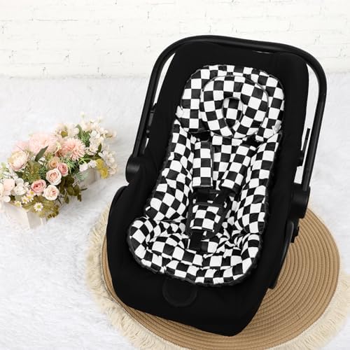 DILIMI Infant Car Seat Insert, Baby Car Seat Head Support with Removable Headrest, Adjustable Newborn Car Seat Cushion with3 Strap Paddings for Stroller, Swing, Bouncers, Black Lattice - Image 2