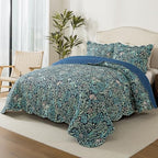 HoneiLife Botanical Quilt Queen Size - Floral Quilt Sets 3-Piece, Microfiber Bedspreads Wildflower Coverlets Lightweight Bed Cover, Queen Quilt Bedding Sets All Season Use - Image 3