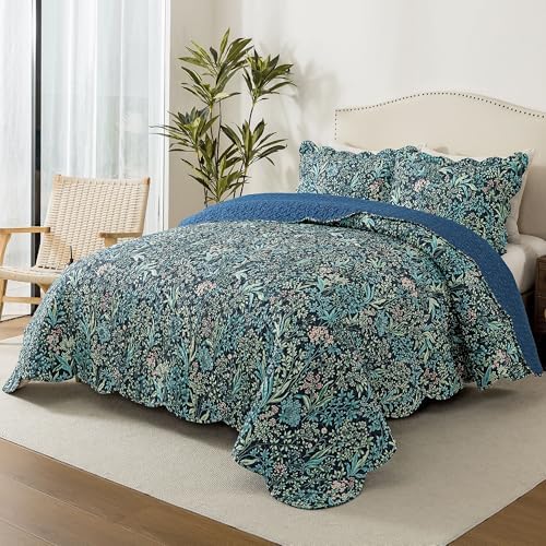 HoneiLife Botanical Quilt Queen Size - Floral Quilt Sets 3-Piece, Microfiber Bedspreads Wildflower Coverlets Lightweight Bed Cover, Queen Quilt Bedding Sets All Season Use - Image 3