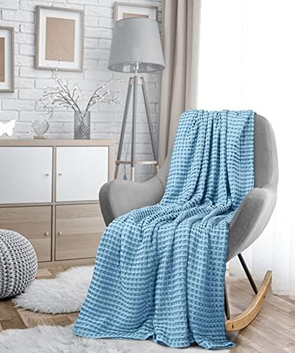 Utopia Bedding 100% Cotton Waffle Blanket Twin Size Sky Blue, 90x72 Inch - Image 6