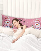 Pink Snowman Christmas Body Pillow Case Cover, Xmas Tree Birds Microfiber Bed Throw Pillow Covers, Winter Snowflake Decorative Lumbar Pillow Cover with Envelope Closure for Sofa/Travel 20"x54" - Image 3