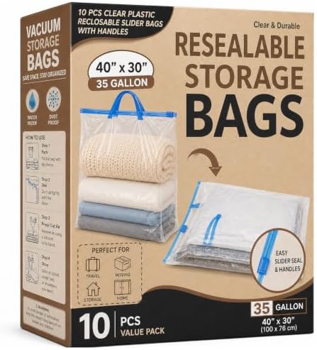 10 Pcs Clear Plastic Reclosable Slider Bags with Handles by Unknown