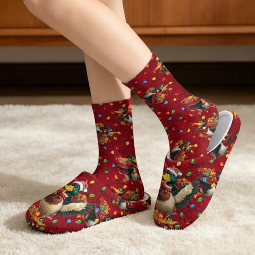 Jeiento Winter Fuzzy Slipper and Crew Socks for Women,Adult Slip-on Close Toe House Slipper,Flat Comfort home Slides - Image 2