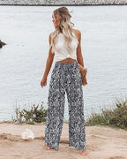 Angerella Womens Elastic High Waisted Palazzo Pants Casual Wide Leg Long Lounge Pant Trousers with Pocket - Image 2