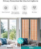 Window Privacy Film Frosted, Orange Boho Reusable Static Cling Window Tints, Middle Century Geometric Abstract Art Heat Control Windows Films for Offices, Balcony, 29.5 x 118 Inches - Image 6