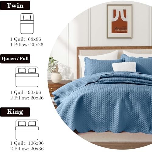 Imperial Rooms California King Quilt Bedspread Washed Blue Leaf 8-Pack - Image 5