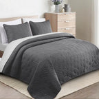 Whale Flotilla King Size Quilt Bedding Set, Soft Grey King Quilts Bedspreads for All Seasons, Lightweight Geometric Star Pattern Coverlets - 3 Pieces(1 Quilt, 2 Pillow Shams) - Image 2