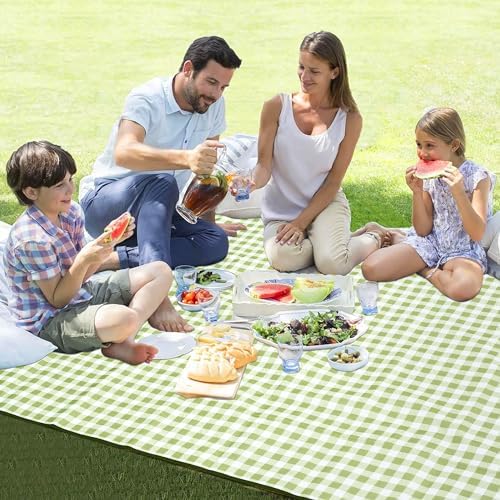 HX&OD Picnic Blanket Outdoor Extra Large Picnic Mat 80"X60" Camping Blanket Beach Blanket Foldable Waterproof Sand Mat Hiking Travel Family Concerts(Green) (Pack of 2) - Image 5
