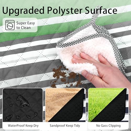 HX&OD Extra Large Picnic Blanket Outdoor 80”x80” Waterproof Picnic Mat Foldable 3-Layer Camping Blanket Portable with Carry Strap Park Blanket for Grass(Green) - Image 3