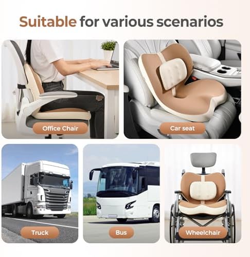 FLORICH 2 in1 Truck Seat Cushion and Lumbar Support Pillow Memory Foam Car Seat Cushion with Adjustable Strap for Truck Driver Long Drives, Fits Semi Truck Seat,Car,Office&Gaming Chair(Light Brown) - Image 5