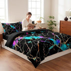 CCoutueChen Black Marble Comforter Set King Size, Abstract Glowing Bedding Set with River Texture, 3 Pcs Soft Microfiber Lightweight Comforter with 2 Pillowcases,104"x90" - Image 3
