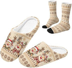 Jeiento Winter Fuzzy Slipper and Crew Socks Warm Winter Shoes Lightweight Soft Cushion House Slipper Bedroom Shoes by Jeiento