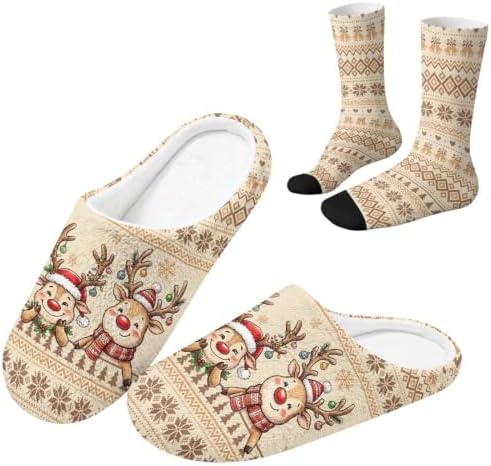 Jeiento Winter Fuzzy Slipper and Crew Socks Warm Winter Shoes Lightweight Soft Cushion House Slipper Bedroom Shoes by Jeiento