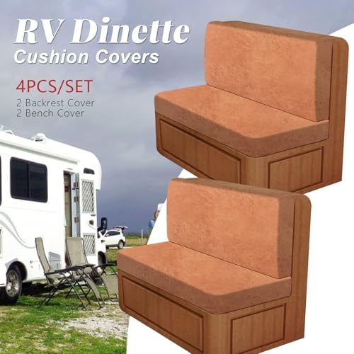 Leather Look RV Dinette Cushion Covers, Stretch Camper Cushion Slipcovers for Travel Trailer Couch RV Booth Seat, Replacement Camper Sofa Chair Protector (2 Backrest Cover & 2 Bench Cover,Mahogany) - Image 4